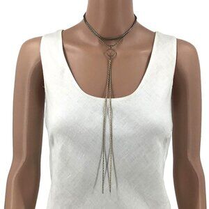 Triple Strand Choker Long Tassel Gold Tone Adjustable Length